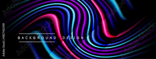 Abstract fluid shapes, vibrant colors, flowing lines create dynamic background design. Pink, blue, purple hues dominate composition.