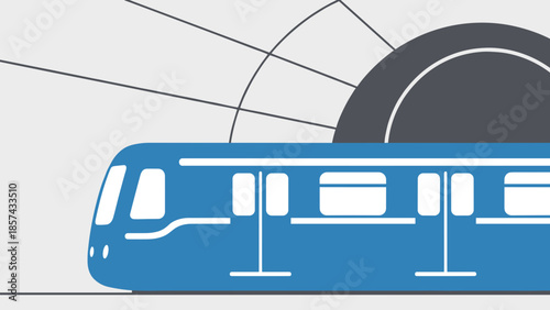 Blue Train Side View Illustration.