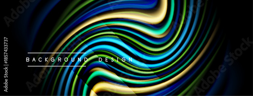 Abstract flowing lines create dynamic colorful background. Gradient shades blend, forming wavy pattern. Modern design element.