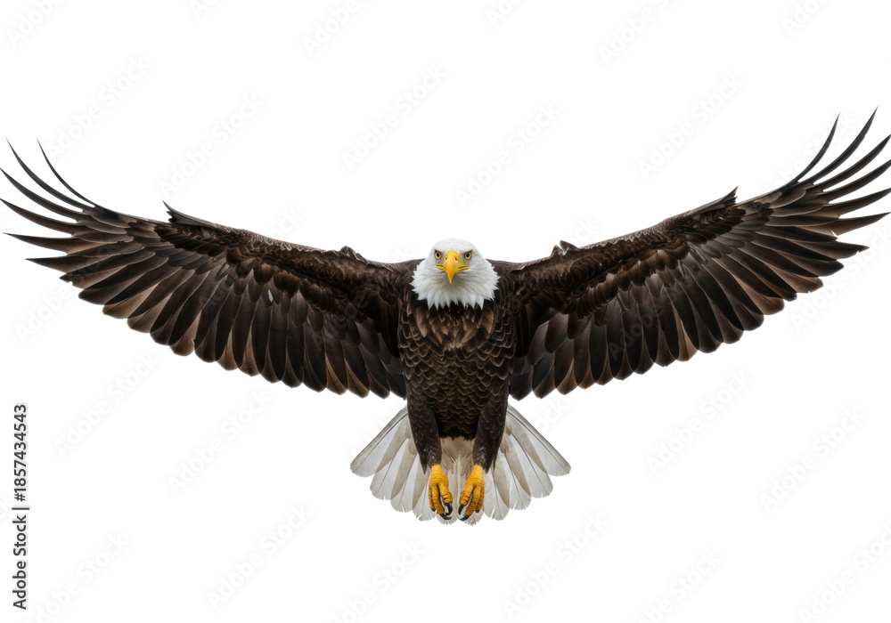 Obraz premium majestic mature american bald eagle diving fiercely, wings spread, sharp talons extended, intensely lit on transparent background. concept of pure strength and untamed freedom