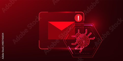Email Spam Virus Alert Cyber Security Concept, Malware Attack and Phishing Scam Detection, Data Theft Protection, Digital Email Security Warning, Online Threat and Hacking Prevention Background