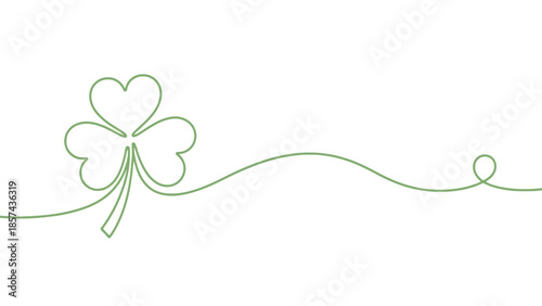 Minimalist shamrock illustration with a single line design on white.