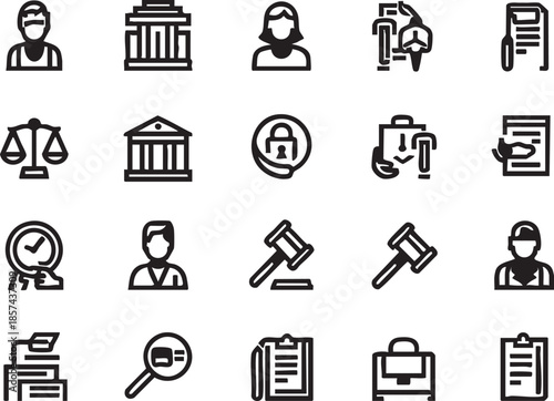 Legal and business icon set vector: law, justice, security, and finance icons eps silhouette