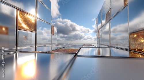 Reflective mirror panels angled capturing light images