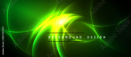 Bright green energy flows, radiating from central light source. Dark background enhances vibrant curves, creating dynamic visual effect.