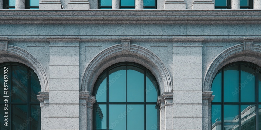 Obraz premium Modern Architectural Facade with Arched Windows and Stone Details