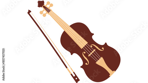 Brown Violin with Bow Illustration.