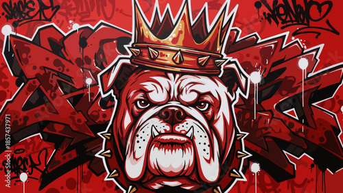 Bulldog Wearing Crown Royalty Illustration Art.