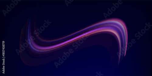 Abstract image of speed motion on the road. Vector glitter light fire flare trace. Dark blue abstract background with ultraviolet neon glow, blurry light lines, waves