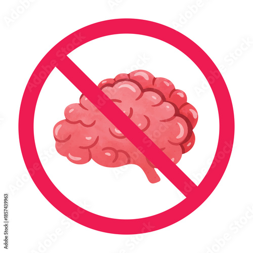 No thinking sign, forbidden sign with brain icon, do not think sign, no brain sign, vector illustration
