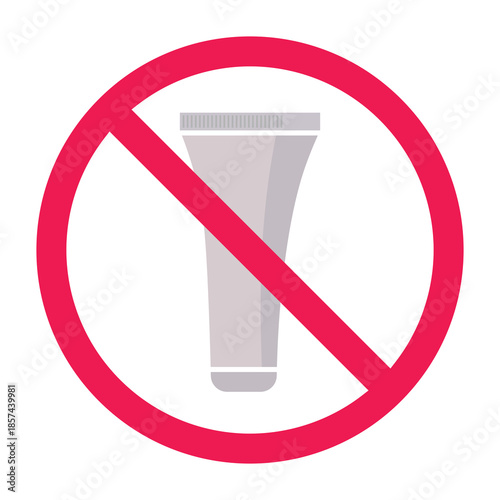 No beauty products allowed icon, forbidden beauty products sign, no cosmetic products allowed sign, skincare and cream prohibited symbol, vector illustration
