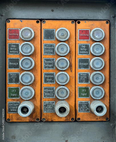 Vintage orange German train railway control panel