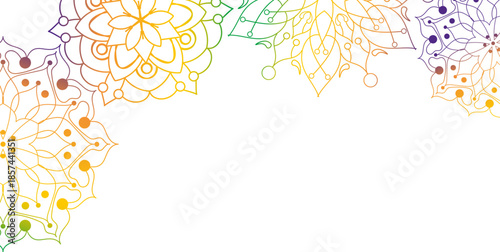 Multicolored fishnet mandalas framing the edge on a transparent background