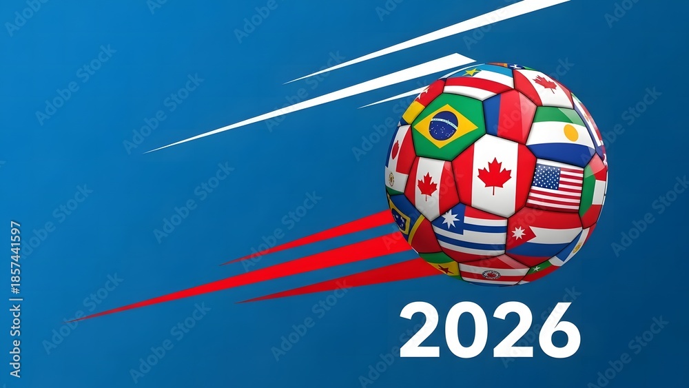 New year 2026 global celebration international flags soccer ball