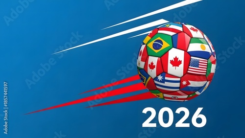 New year 2026 global celebration international flags soccer ball