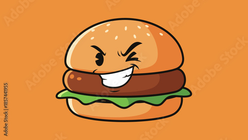 Cartoon Burger with Angry Facial Expression.