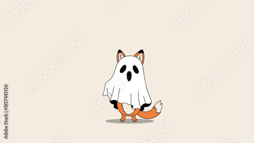 Cartoon Dog Wearing White Ghost Costume.