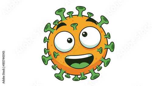 Cartoon Coronavirus Character with Happy Expression.