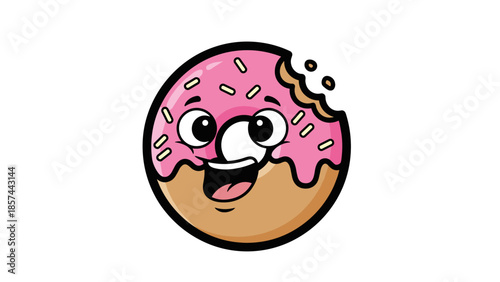 Cartoon Donut Character with Pink Frosting.