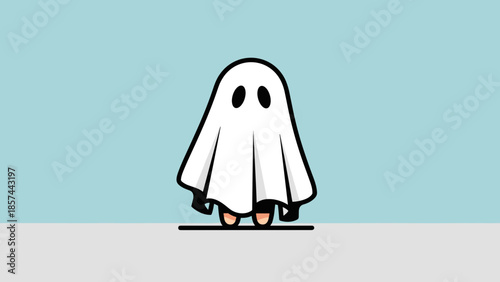 Cartoon Ghost Character Standing Alone.