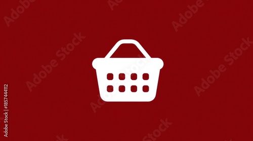 White Shopping Basket Icon on Dark Red Background Graphic