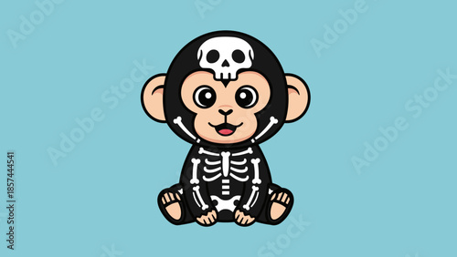 Cartoon Monkey with Skeleton Costume.