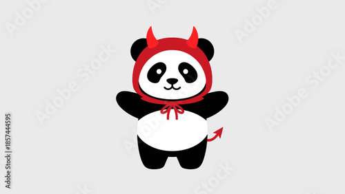 Cartoon Panda Bear Wearing Devil Costume.