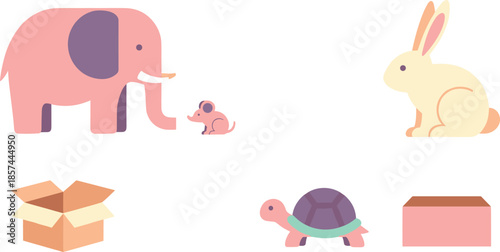 Illustrated animals and objects