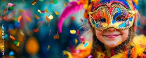 Little girl wearing a carnival mask