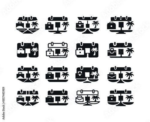 Work-Life Balance Logos. work-life balance. Icon set. Set Logo of work-life balance: calendar with rest day highlight. harmonious logo variations of the same