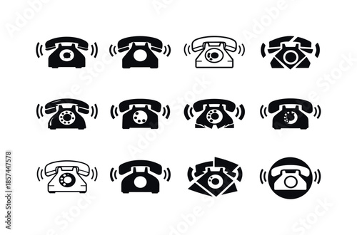 Unexpected Call Icons. unexpected phone call. Icon set. Set Logo of unexpected phone call: ringing old telephone. harmonious logo variations of the same