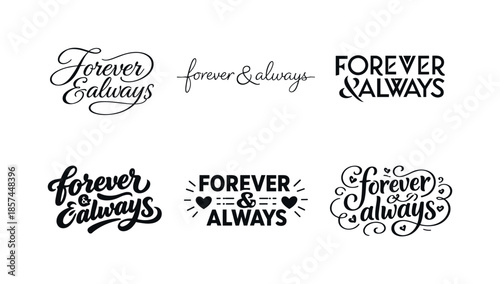 Diverse Typography Styles. Clean Romantic Typography. Set lettering. harmonious lettering variations of the same emblematic concept, each with different
