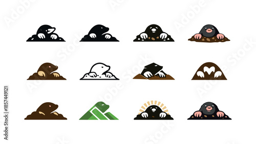 Mole Icon Set. Mole. Icon set. Set Logo of mole: soil mound. harmonious logo variations of the same emblematic concept, each with different artistic