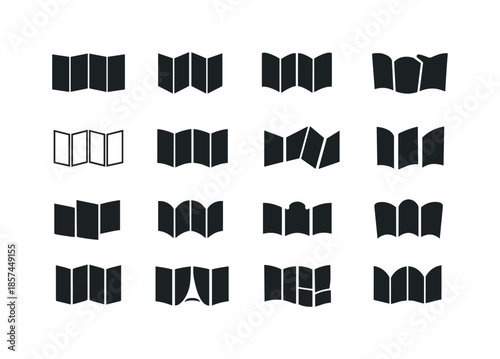 Modern Room Divider Logos. Folding screen. Icon set. Set Logo of folding screen: modern room divider. harmonious logo variations of the same emblematic