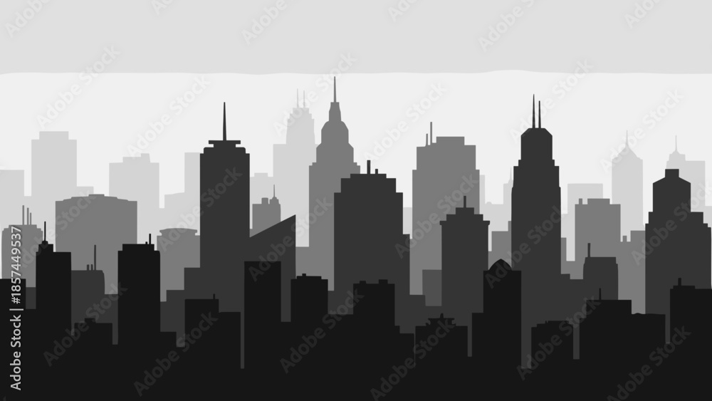 Fototapeta premium City Skyline Silhouette with Skyscrapers.
