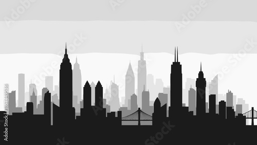 City Skyline Silhouette with Tall Buildings.