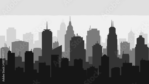 City Skyline Silhouette with Skyscrapers.