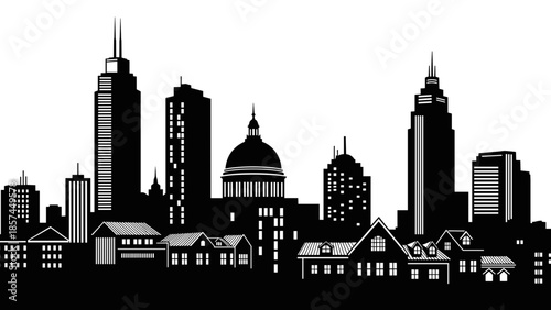 City Skyline with Skyscrapers and Buildings.