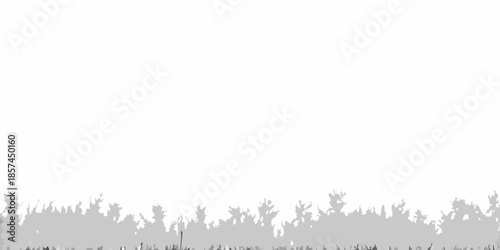 A gray silhouette of trees and shrubs against a plain white background