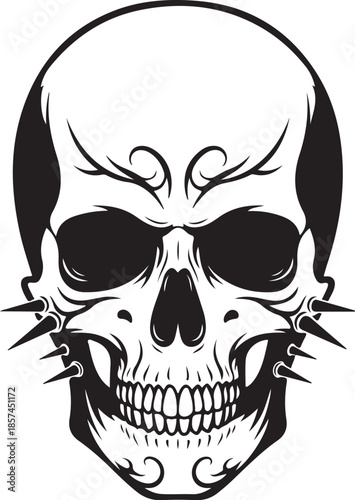 Black and white skull design illustration