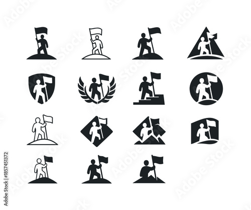 Idea Defense Icons. Defending an idea or belief with determination. Icon set. Set Logo of defending an idea or belief with determination: standing figure