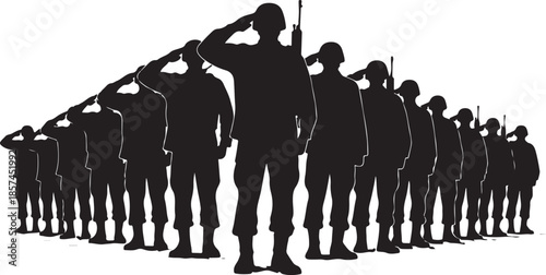 Soldiers standing at attention in salute