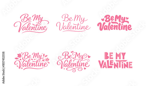 Pink Valentine Lettering Grid. Soft Pink Valentine Quotes. Set lettering. harmonious lettering variations of the same emblematic concept, each with different