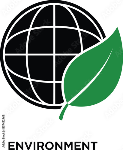 Vector Illustration of a Black Globe with a Green Leaf Representing Environment Protection Ecology Sustainability and Global Nature Conservation Concepts