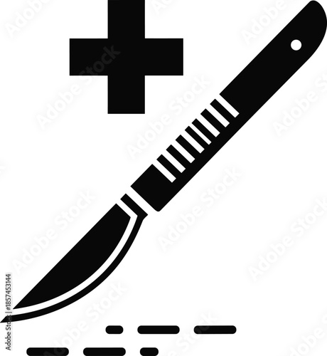 Vector Illustration of a Medical Scalpel Silhouette with a Healthcare Cross Symbol for Surgery Hospital Operations and Professional Clinical Concepts