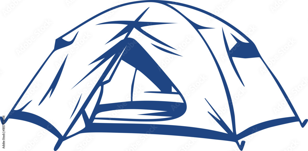 Fototapeta premium Hand Drawn Camping Tent | Black and White Line Art Outdoor Illustration