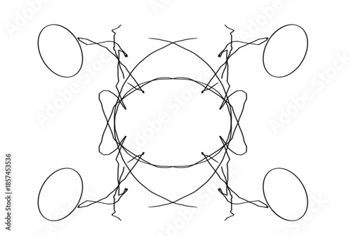 Intricate abstract design with swirling black lines and circles