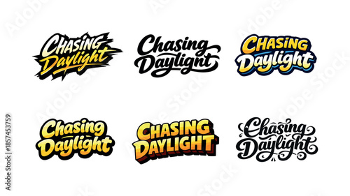 Harmonious Lettering Variations. Chasing Daylight. Set lettering. harmonious lettering variations of the same emblematic concept, each with different artistic