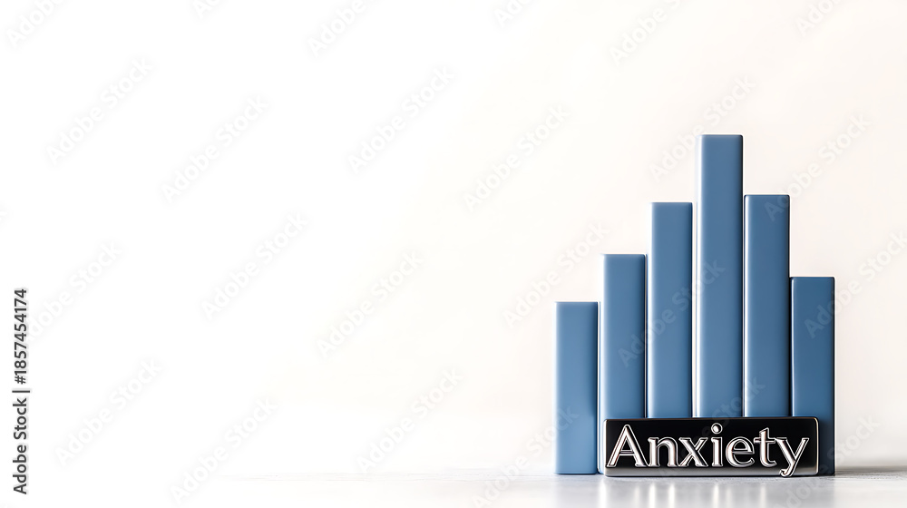 Fototapeta premium Visual representation of anxiety and its increasing levels. Blue bars indicate escalating anxiety, symbolizing mental health challenges on a bright, clean background.