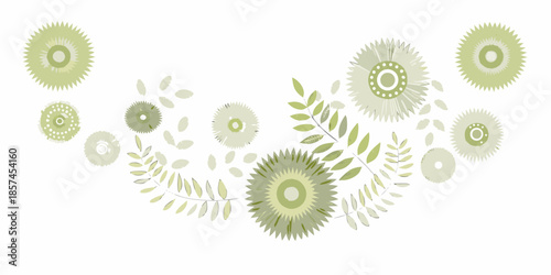 Stylized floral pattern with green blossoms and delicate leaf arrangements